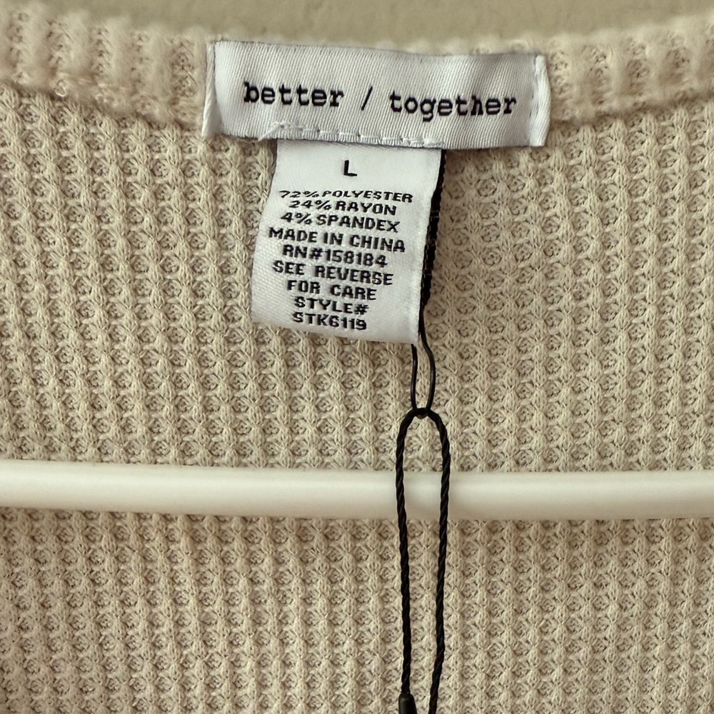 Better Together Womens Boho Cropped Waffle Knit Thermal Tank Top Cream Large NWT - Picture 6 of 6